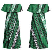 Personalised Aotearoa Ngati Raukawa Couples Matching Off Shoulder Maxi Dress and Hawaiian Shirt New Zealand Maori Tribal Fern Pattern