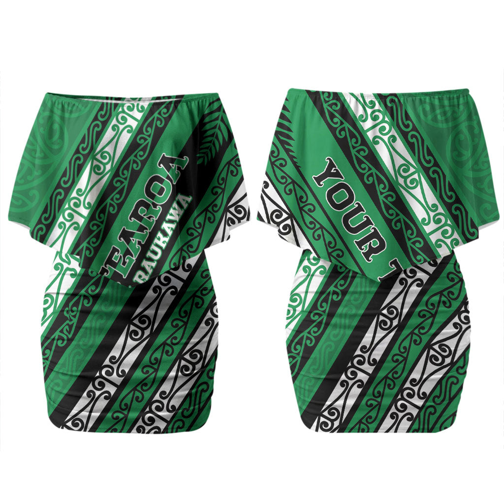 Personalised Aotearoa Ngati Raukawa Couples Matching Off Shoulder Short Dress and Long Sleeve Button Shirt New Zealand Maori Tribal Fern Pattern