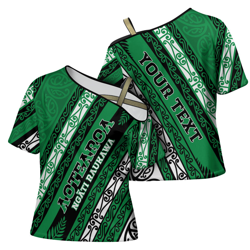 Personalised Aotearoa Ngati Raukawa Cross Shoulder Shirt New Zealand Maori Tribal Fern Pattern