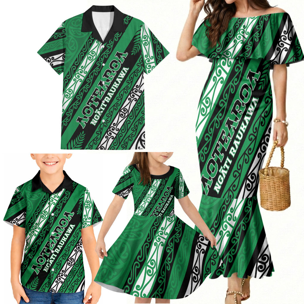 Personalised Aotearoa Ngati Raukawa Family Matching Mermaid Dress and Hawaiian Shirt New Zealand Maori Tribal Fern Pattern DT05 - Polynesian Pride