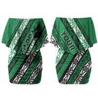 Personalised Aotearoa Ngati Raukawa Family Matching Off Shoulder Short Dress and Hawaiian Shirt New Zealand Maori Tribal Fern Pattern