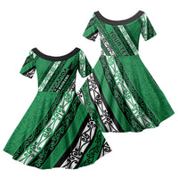 Personalised Aotearoa Ngati Raukawa Family Matching Short Sleeve Bodycon Dress and Hawaiian Shirt New Zealand Maori Tribal Fern Pattern