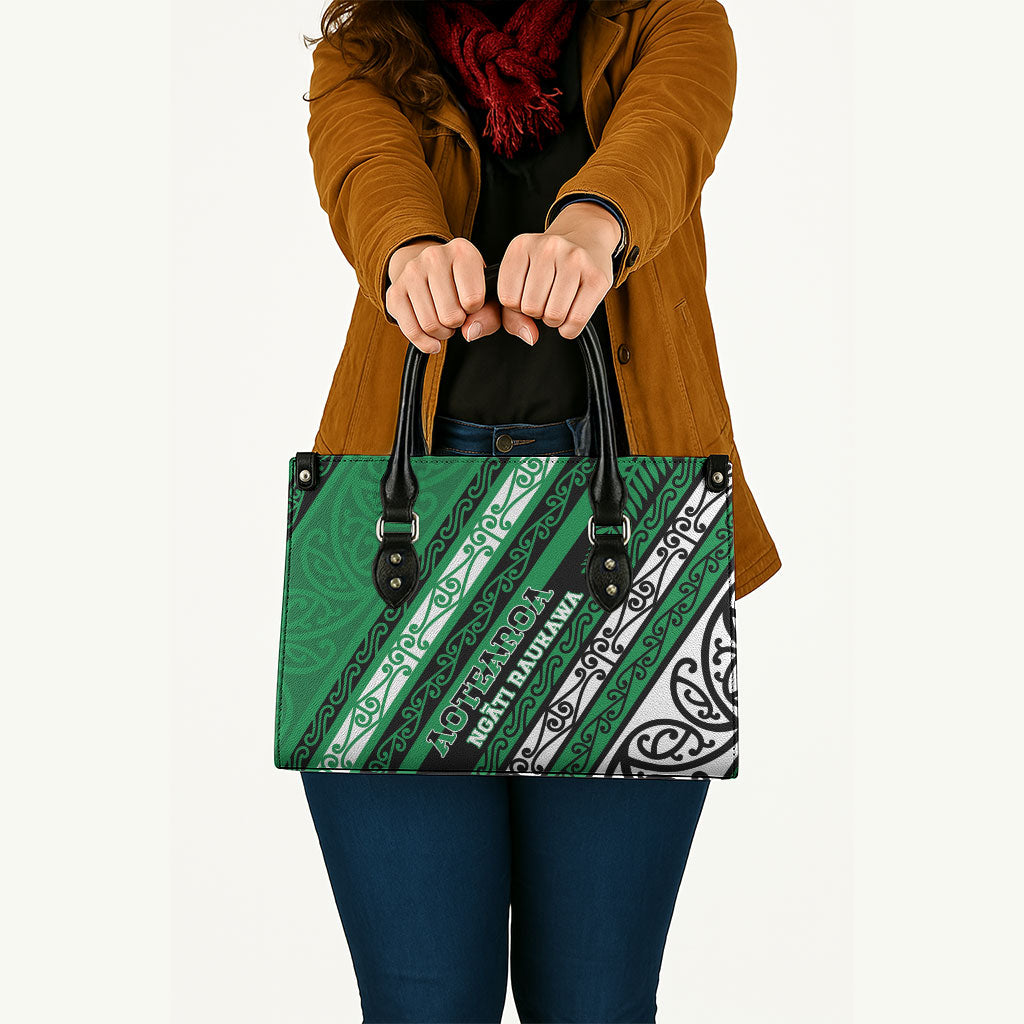 Aotearoa Ngati Raukawa Leather Bag New Zealand Maori Tribal Fern Pattern