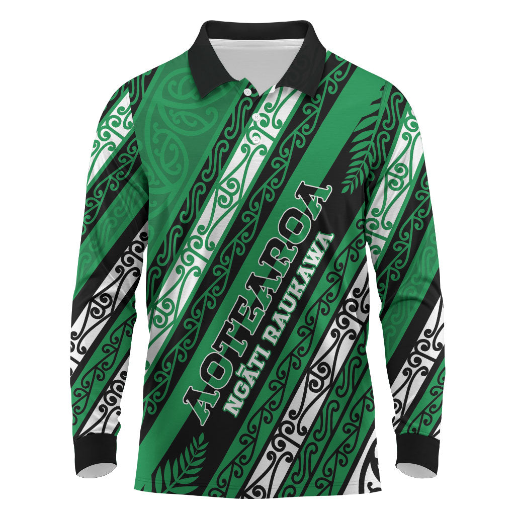 Personalised Aotearoa Ngati Raukawa Long Sleeve Polo Shirt New Zealand Maori Tribal Fern Pattern
