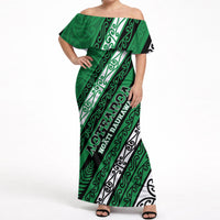 Personalised Aotearoa Ngati Raukawa Off Shoulder Maxi Dress New Zealand Maori Tribal Fern Pattern