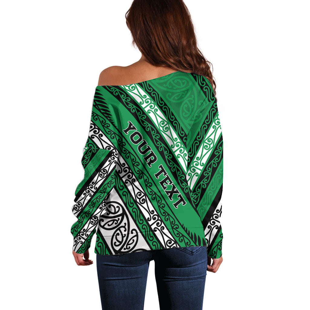 Personalised Aotearoa Ngati Raukawa Off Shoulder Sweater New Zealand Maori Tribal Fern Pattern