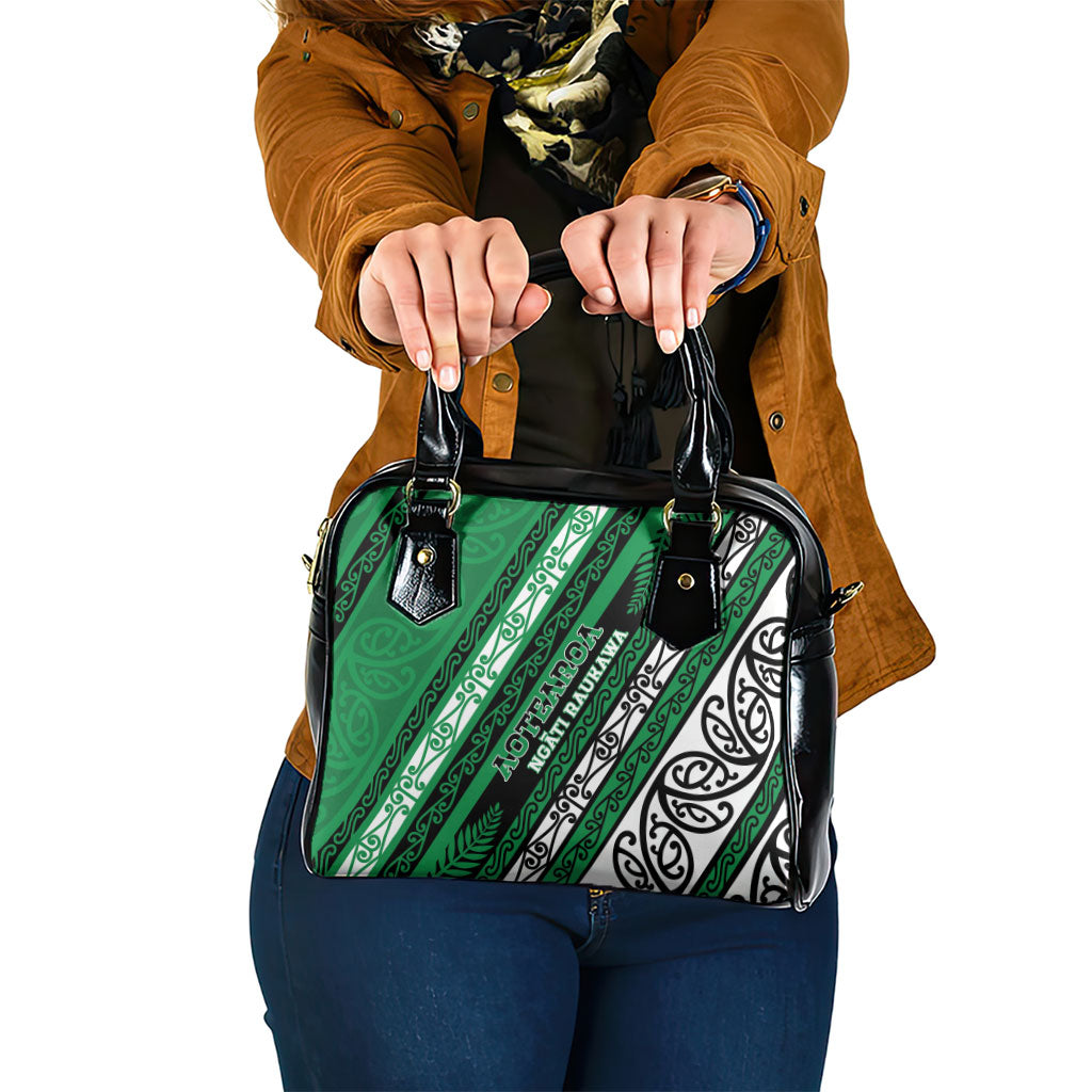 Aotearoa Ngati Raukawa Shoulder Handbag New Zealand Maori Tribal Fern Pattern DT05 One Size Green - Polynesian Pride