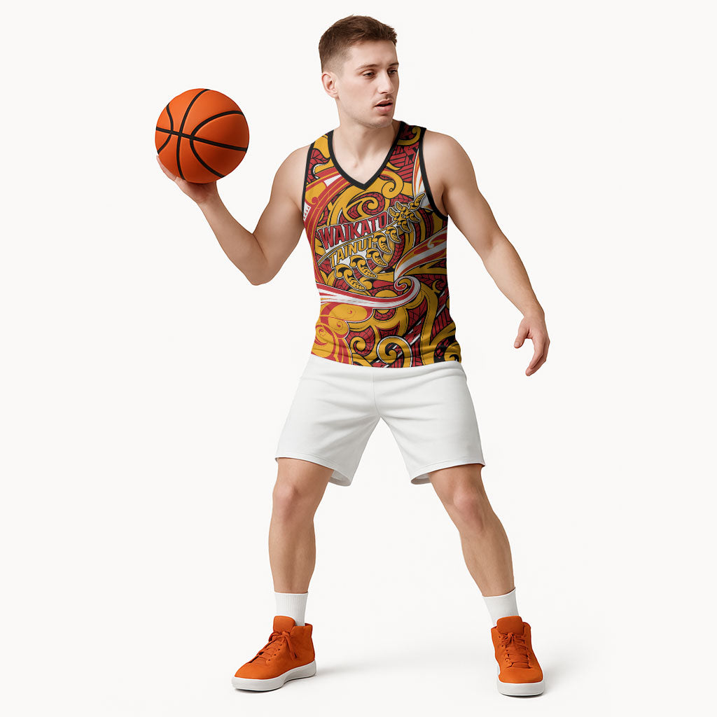Custom Aotearoa Waikato Tainui Basketball Jersey Maori Tribal Pattern Koru Motif