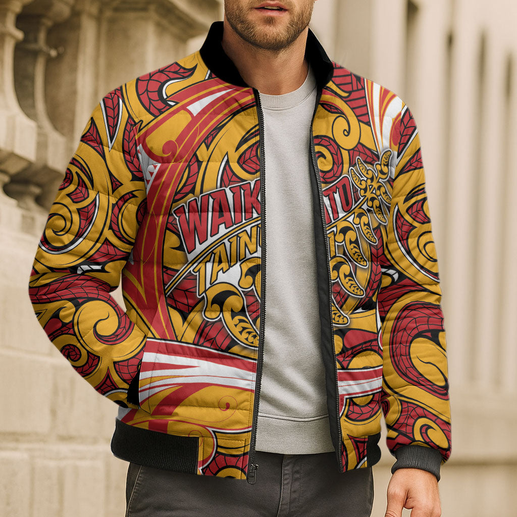 Custom Aotearoa Waikato Tainui Bomber Puffer Jacket Maori Tribal Pattern Koru Motif