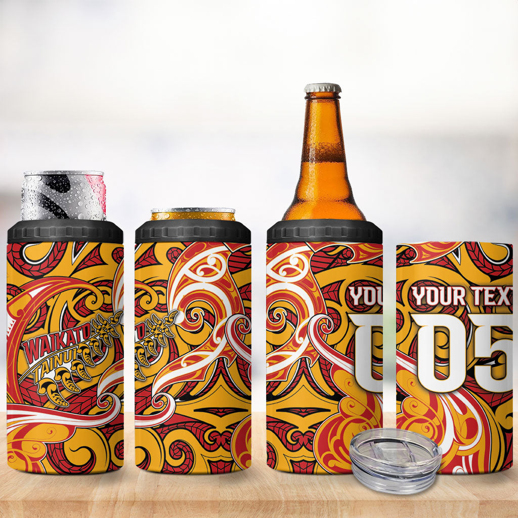 Custom Aotearoa Waikato Tainui 4 in 1 Can Cooler Tumbler Maori Tribal Pattern Koru Motif
