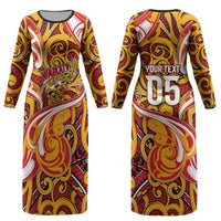 Custom Aotearoa Waikato Tainui Couples Matching Long Sleeve Bodycon Dress and Long Sleeve Button Shirt Maori Tribal Pattern Koru Motif