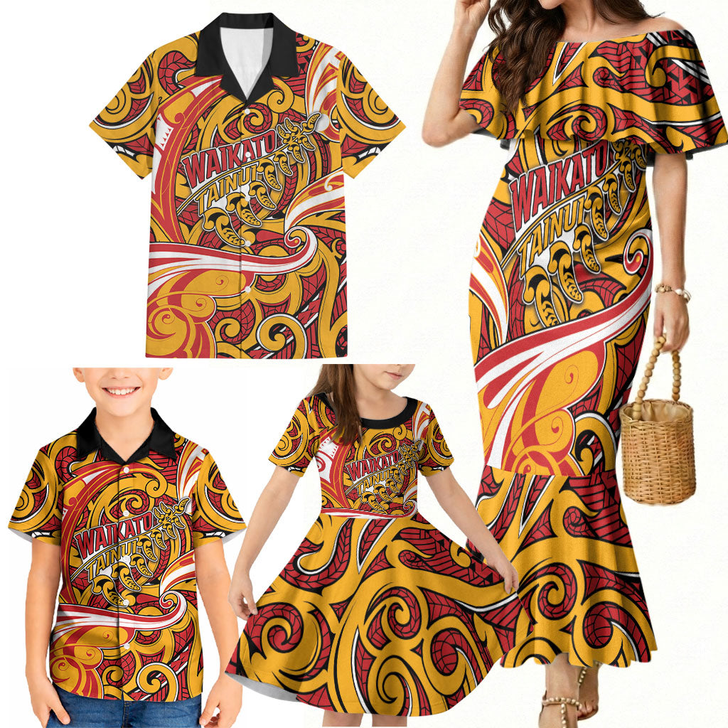 Custom Aotearoa Waikato Tainui Family Matching Mermaid Dress and Hawaiian Shirt Maori Tribal Pattern Koru Motif