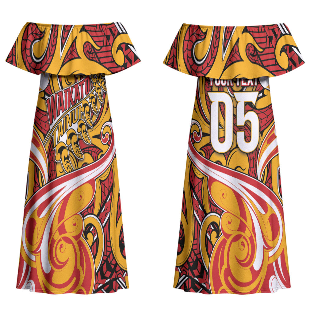 Custom Aotearoa Waikato Tainui Family Matching Off Shoulder Maxi Dress and Hawaiian Shirt Maori Tribal Pattern Koru Motif