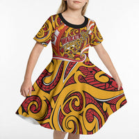 Custom Aotearoa Waikato Tainui Kid Short Sleeve Dress Maori Tribal Pattern Koru Motif