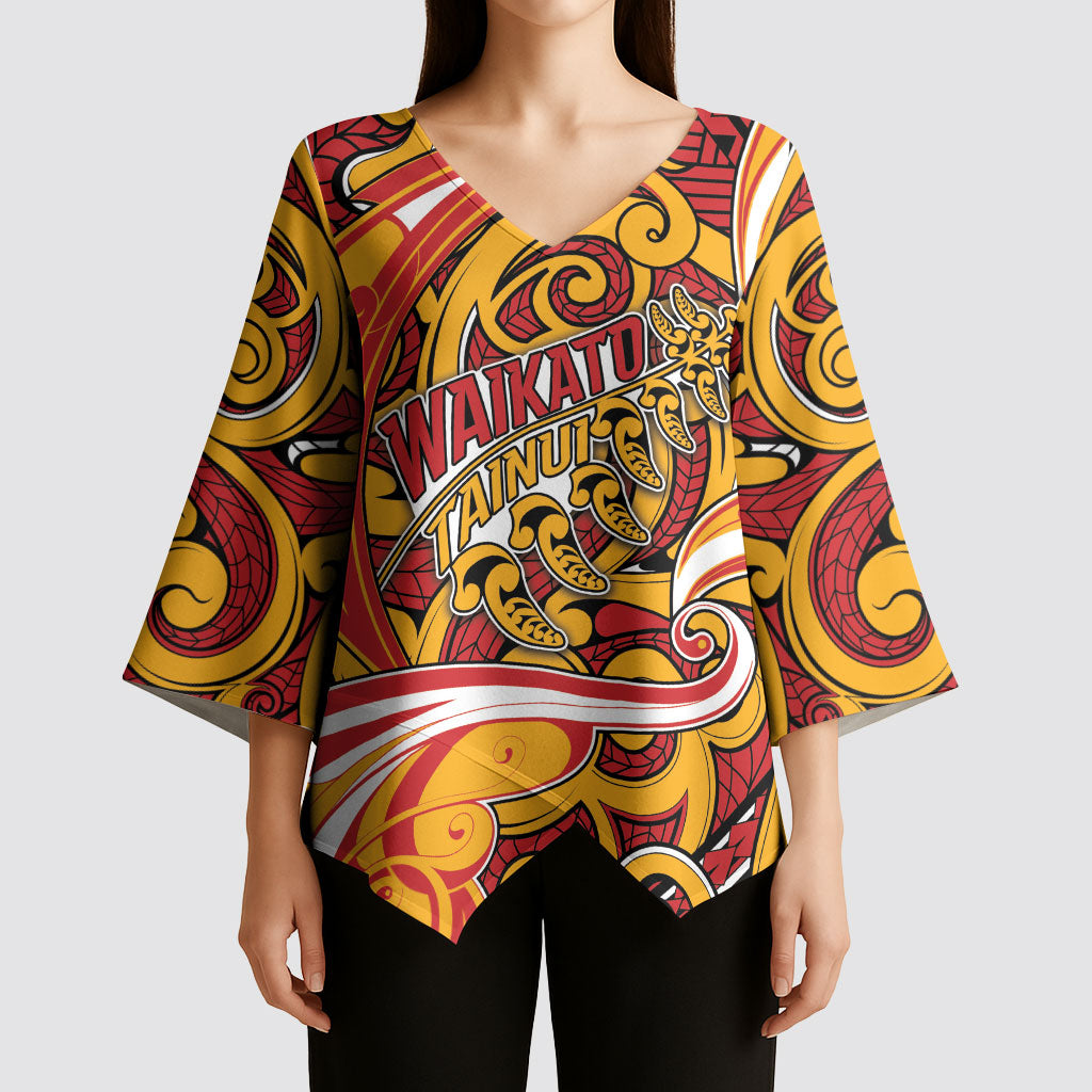 Custom Aotearoa Waikato Tainui Kimono Sleeve Blouse Maori Tribal Pattern Koru Motif