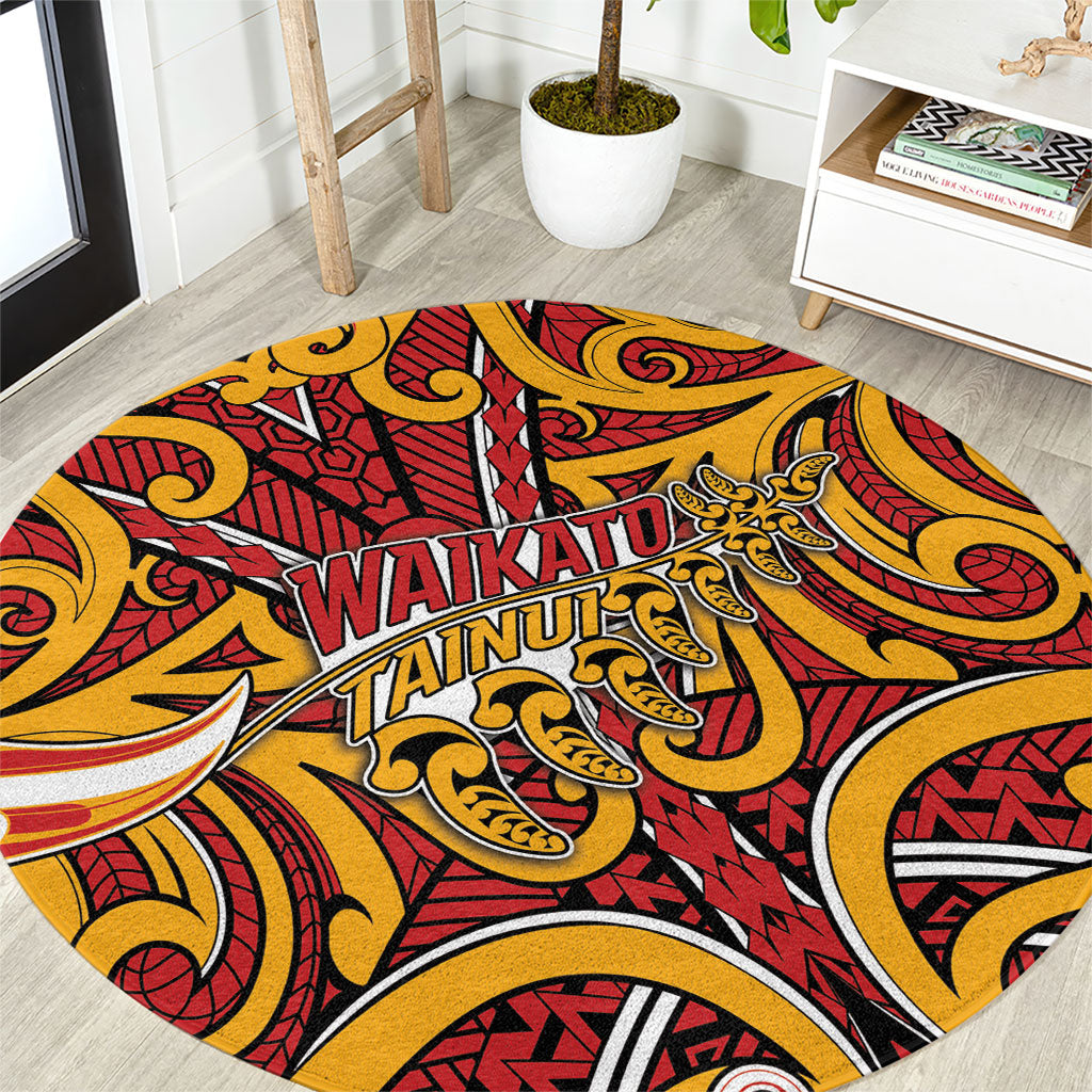 Aotearoa Waikato Tainui Round Carpet Maori Tribal Pattern Koru Motif DT05 Yellow - Polynesian Pride