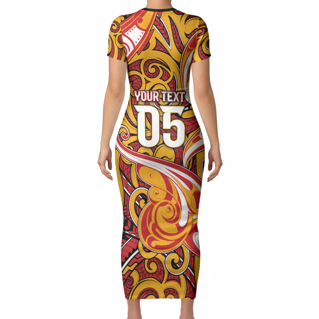 Custom Aotearoa Waikato Tainui Short Sleeve Bodycon Dress Maori Tribal Pattern Koru Motif