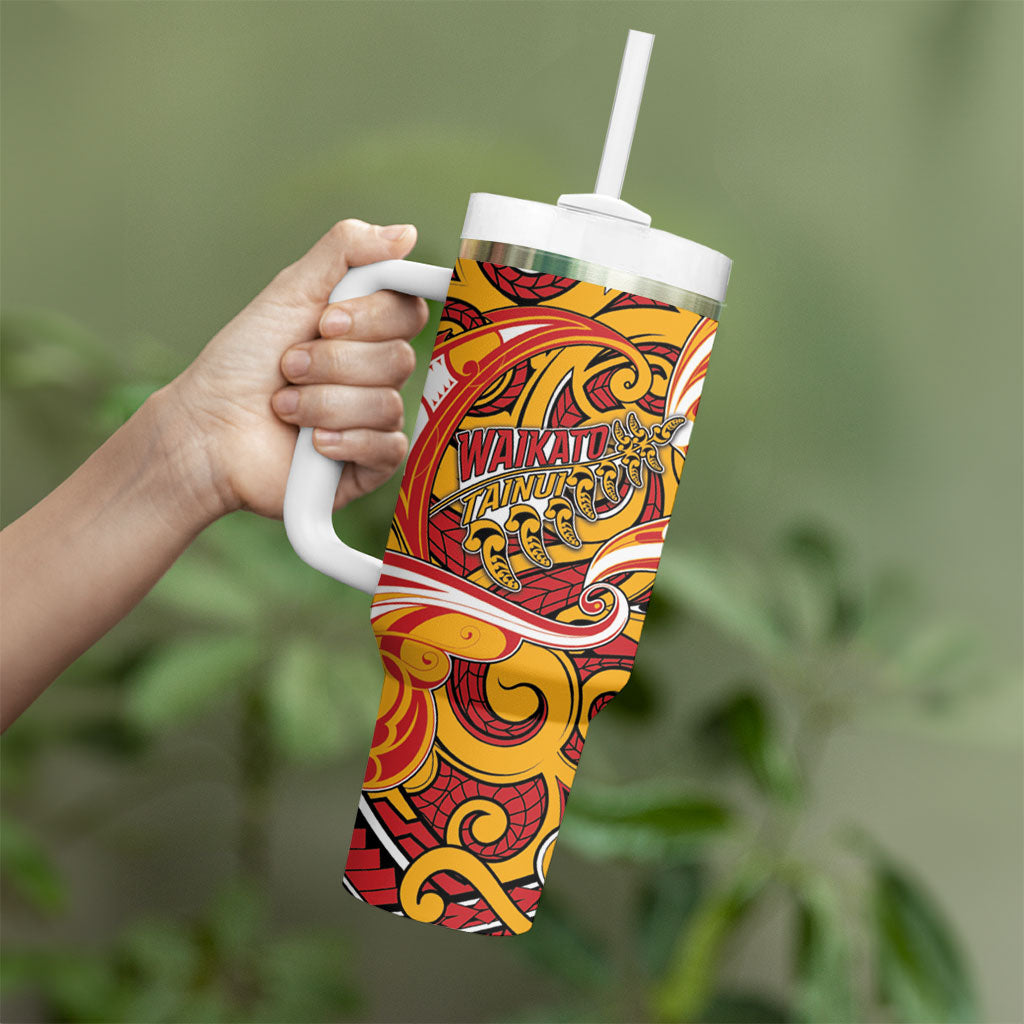 Custom Aotearoa Waikato Tainui Tumbler With Handle Maori Tribal Pattern Koru Motif