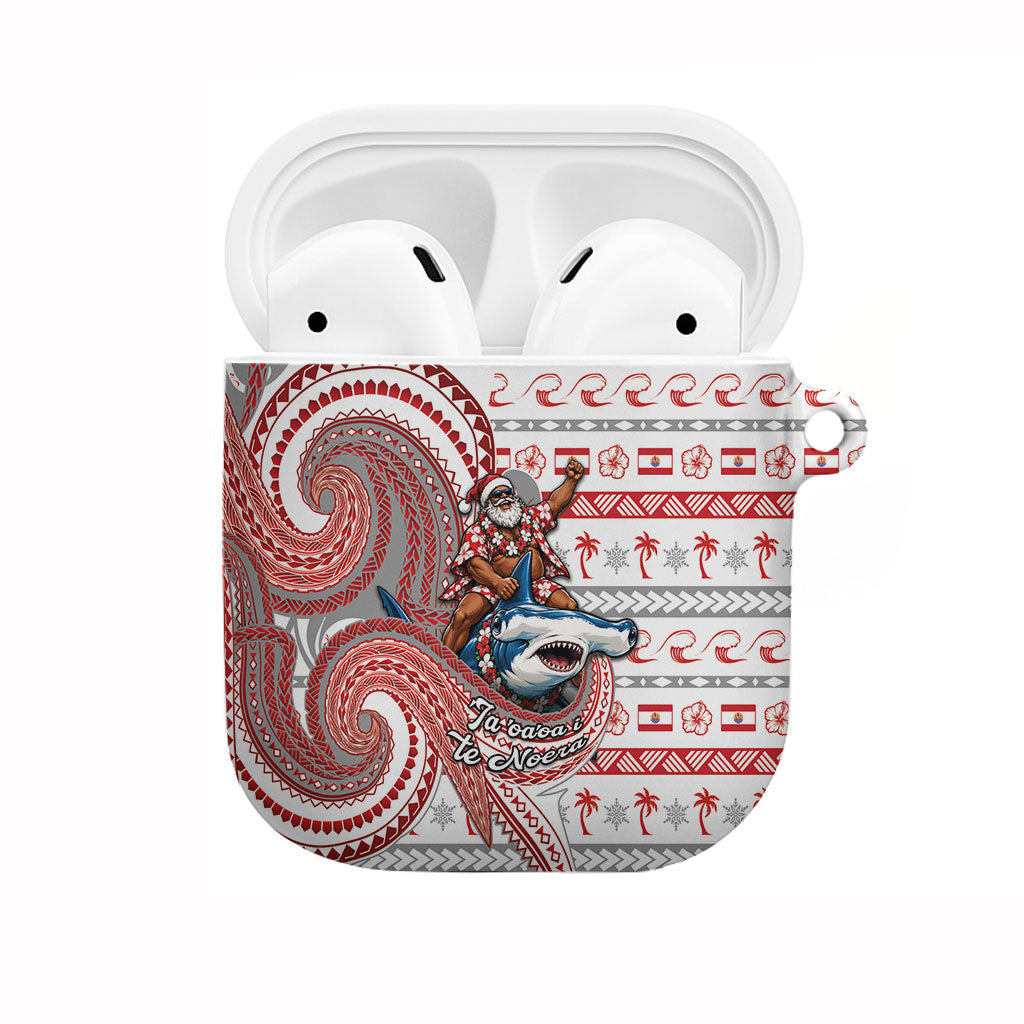 French Polynesian Christmas AirPods Case Santa Riding Hammerhead Shark Tahitian DT05 White - Polynesian Pride