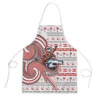 French Polynesian Christmas Apron Santa Riding Hammerhead Shark Tahitian DT05 White - Polynesian Pride