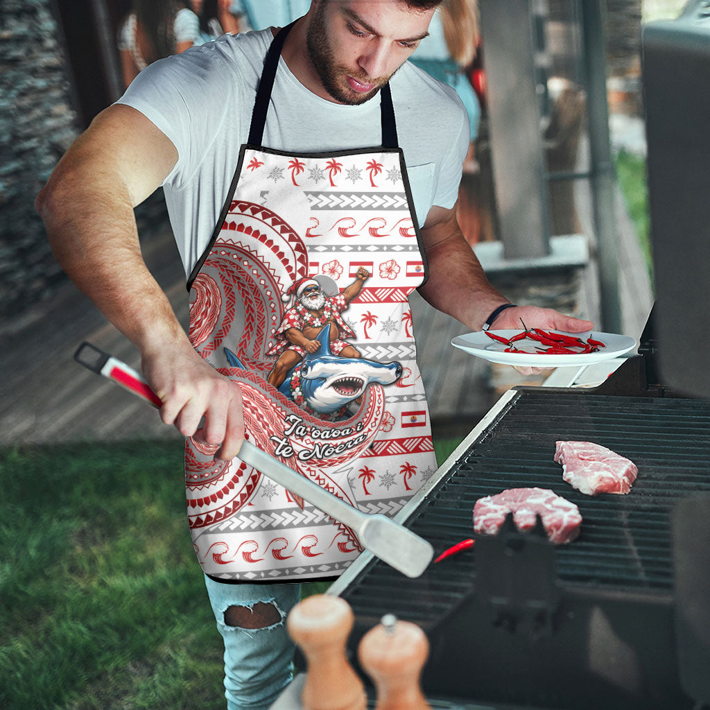 French Polynesian Christmas Apron Santa Riding Hammerhead Shark Tahitian DT05 - Polynesian Pride