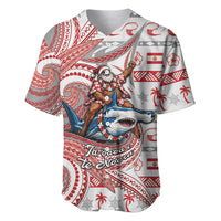 French Polynesian Christmas Baseball Jersey Santa Riding Hammerhead Shark Tahitian DT05 White - Polynesian Pride