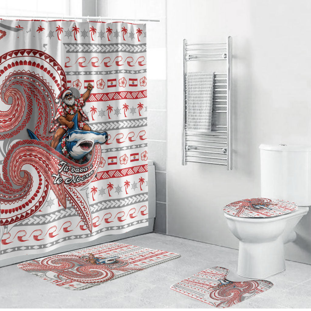 French Polynesian Christmas Bathroom Set Santa Riding Hammerhead Shark Tahitian