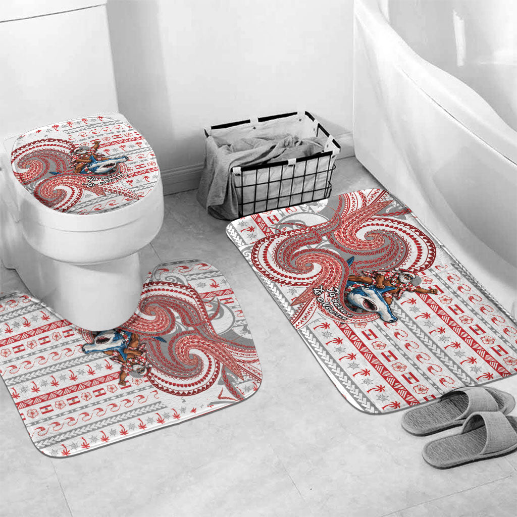 French Polynesian Christmas Bathroom Set Santa Riding Hammerhead Shark Tahitian