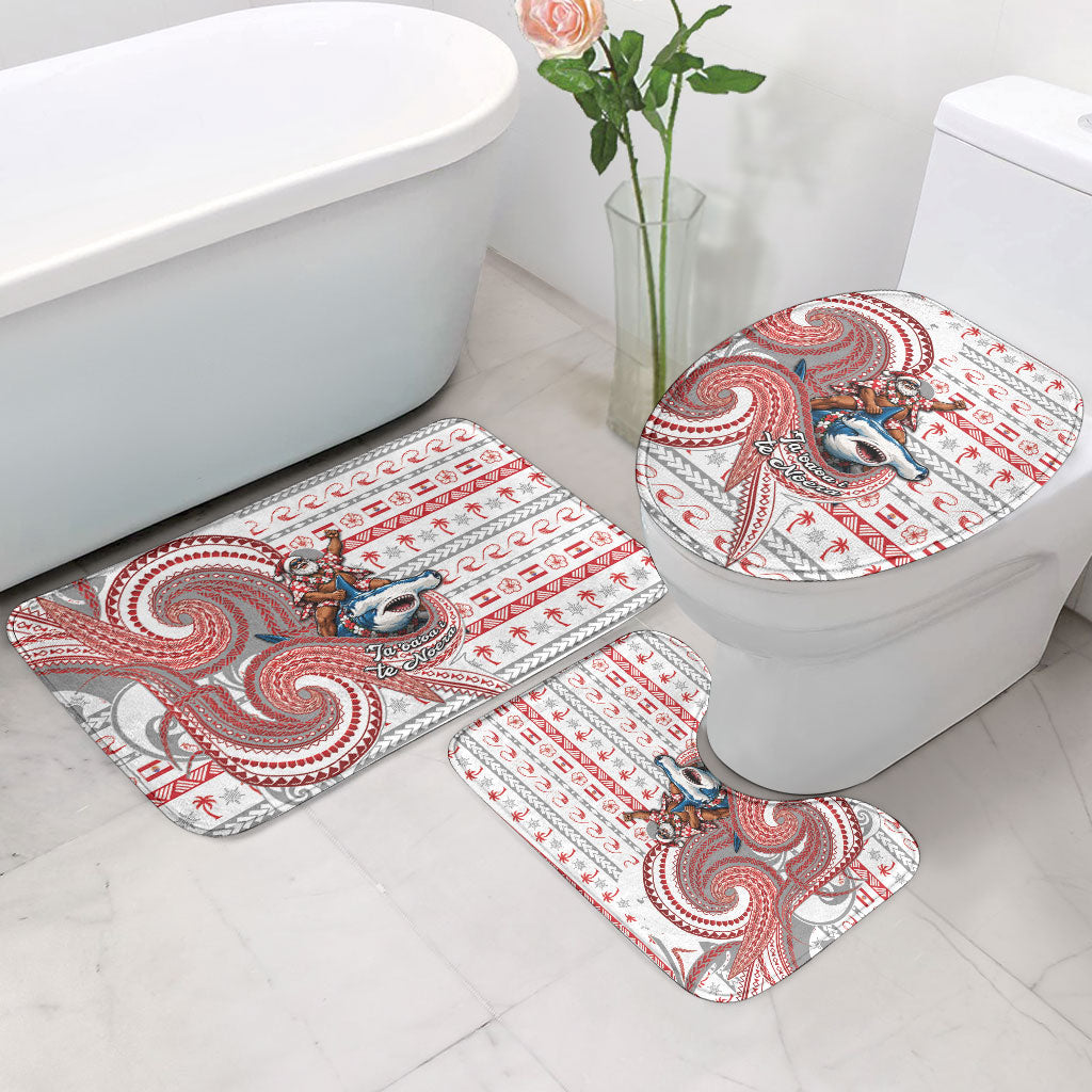 French Polynesian Christmas Bathroom Set Santa Riding Hammerhead Shark Tahitian