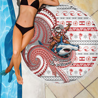 French Polynesian Christmas Beach Blanket Santa Riding Hammerhead Shark Tahitian DT05 - Polynesian Pride