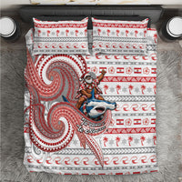 French Polynesian Christmas Bedding Set Santa Riding Hammerhead Shark Tahitian DT05 White - Polynesian Pride