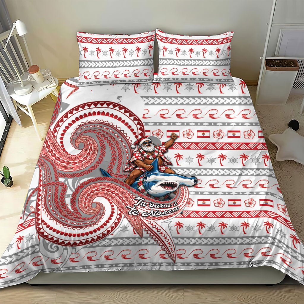 French Polynesian Christmas Bedding Set Santa Riding Hammerhead Shark Tahitian DT05 - Polynesian Pride