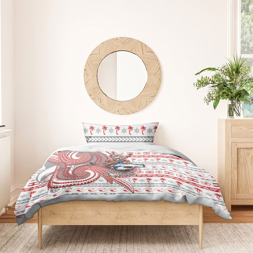 French Polynesian Christmas Bedding Set Santa Riding Hammerhead Shark Tahitian DT05 - Polynesian Pride