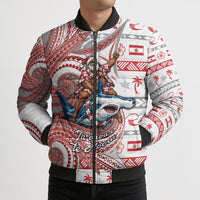 French Polynesian Christmas Bomber Puffer Jacket Santa Riding Hammerhead Shark Tahitian DT05 - Polynesian Pride