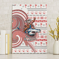 French Polynesian Christmas Canvas Wall Art Santa Riding Hammerhead Shark Tahitian DT05 Without Frame White - Polynesian Pride