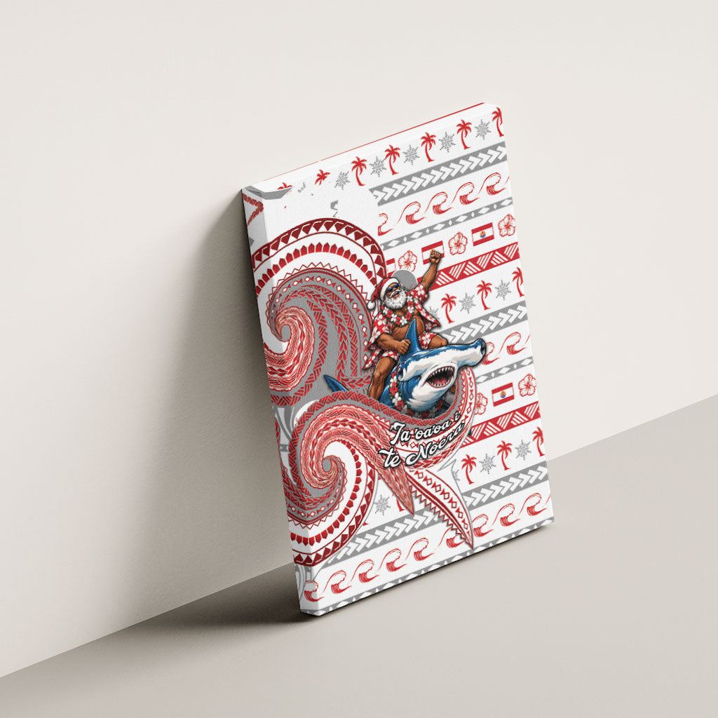 French Polynesian Christmas Canvas Wall Art Santa Riding Hammerhead Shark Tahitian DT05 - Polynesian Pride