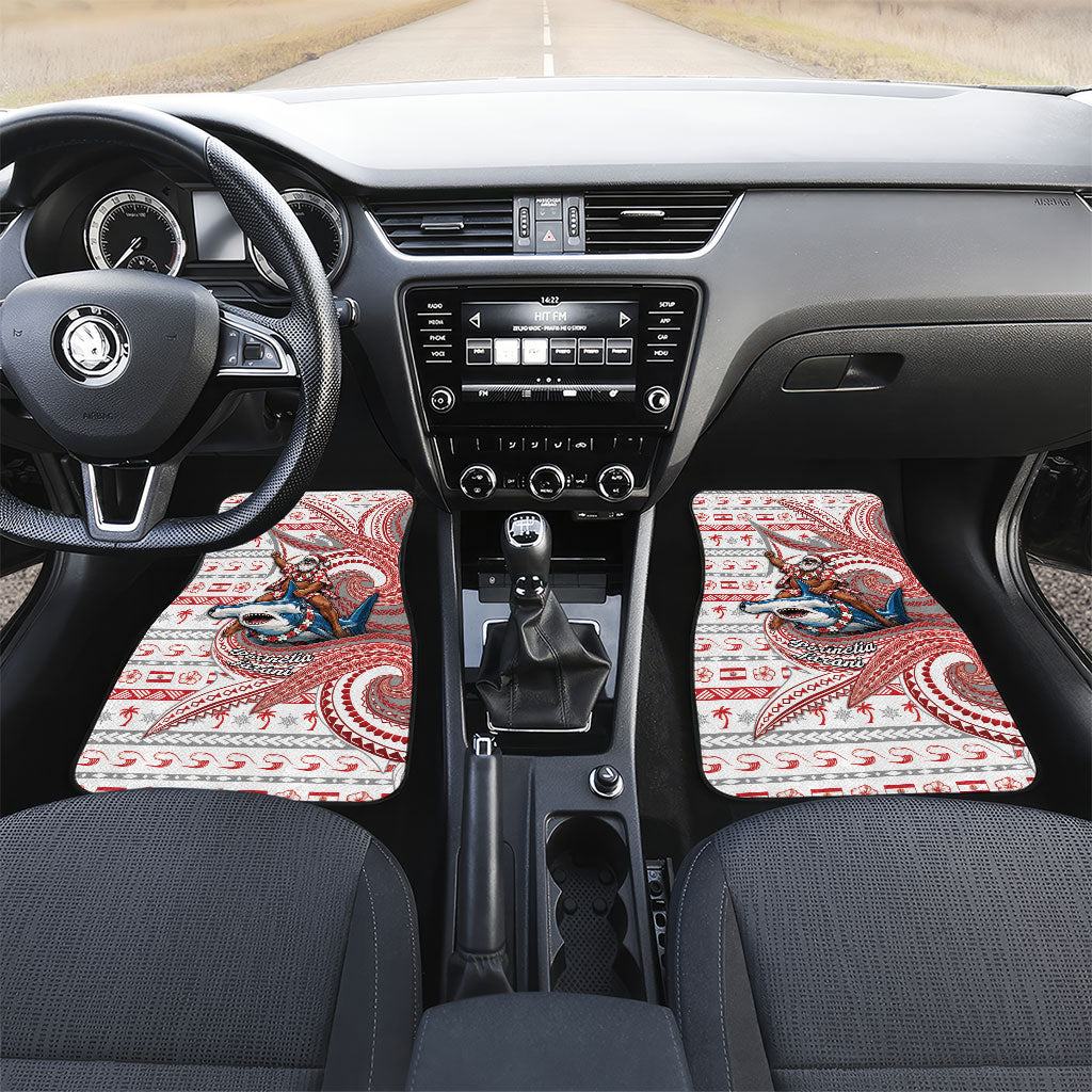 French Polynesian Christmas Car Mats Santa Riding Hammerhead Shark Tahitian DT05 Set 2pcs - Front White - Polynesian Pride