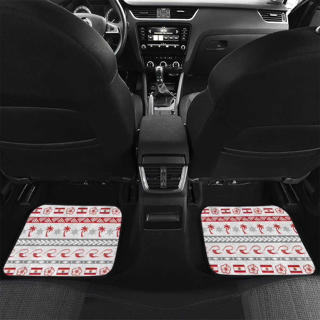 French Polynesian Christmas Car Mats Santa Riding Hammerhead Shark Tahitian DT05 Set 2pcs - Back White - Polynesian Pride