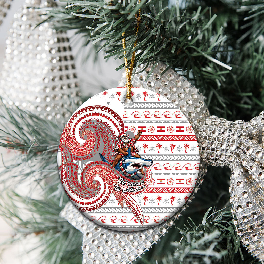 French Polynesian Christmas Ceramic Ornament Santa Riding Hammerhead Shark Tahitian