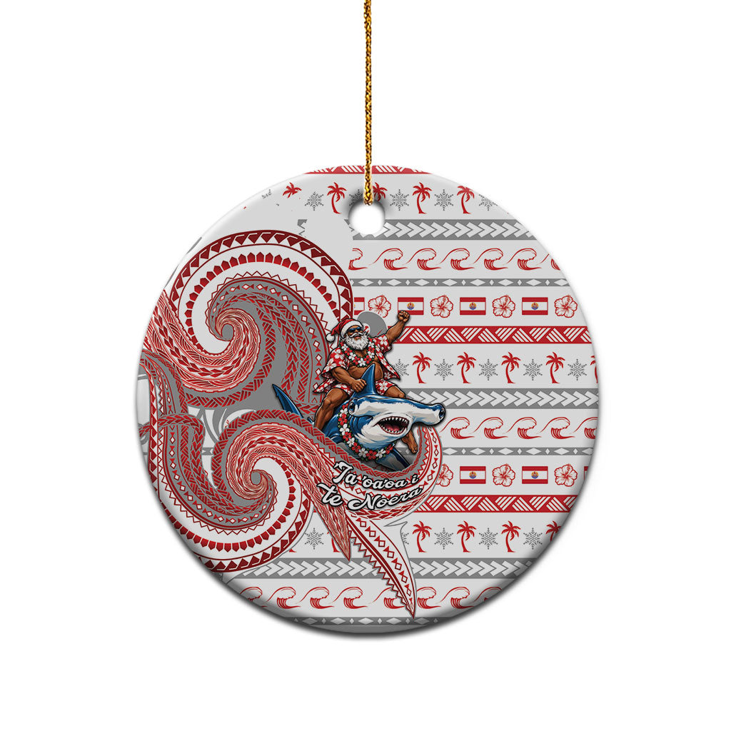 French Polynesian Christmas Ceramic Ornament Santa Riding Hammerhead Shark Tahitian