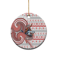 French Polynesian Christmas Ceramic Ornament Santa Riding Hammerhead Shark Tahitian