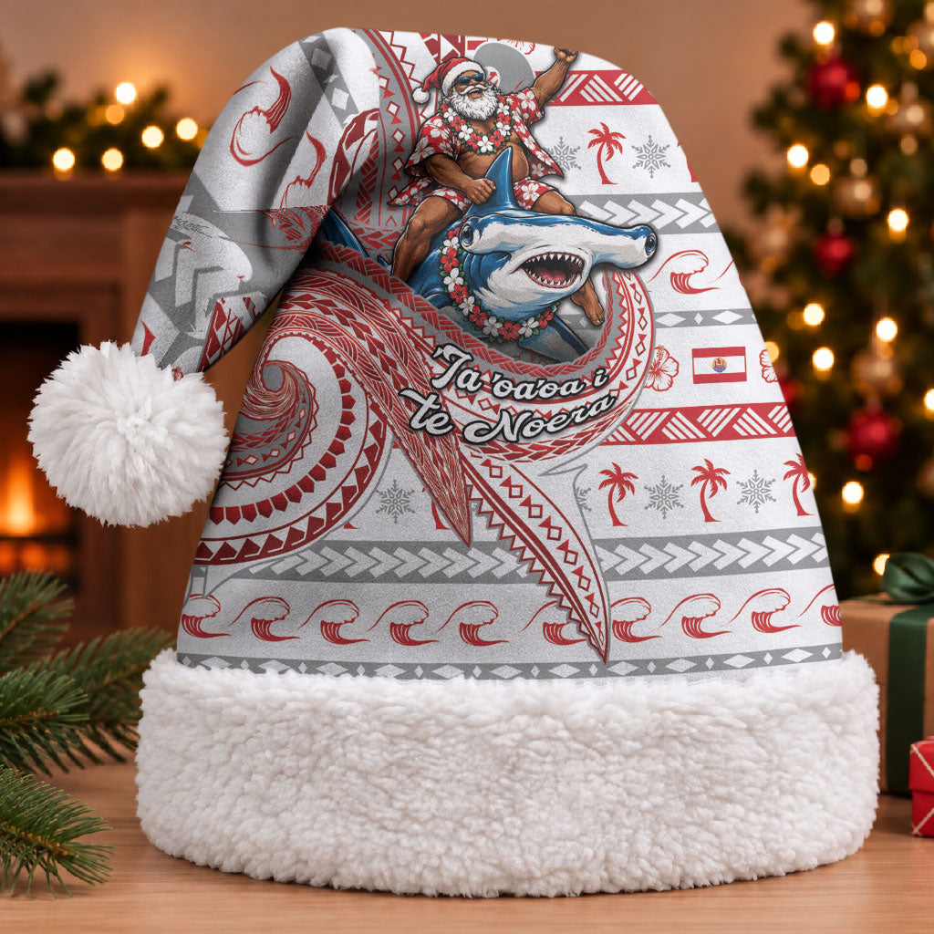 French Polynesian Christmas Santa Hat Santa Riding Hammerhead Shark Tahitian