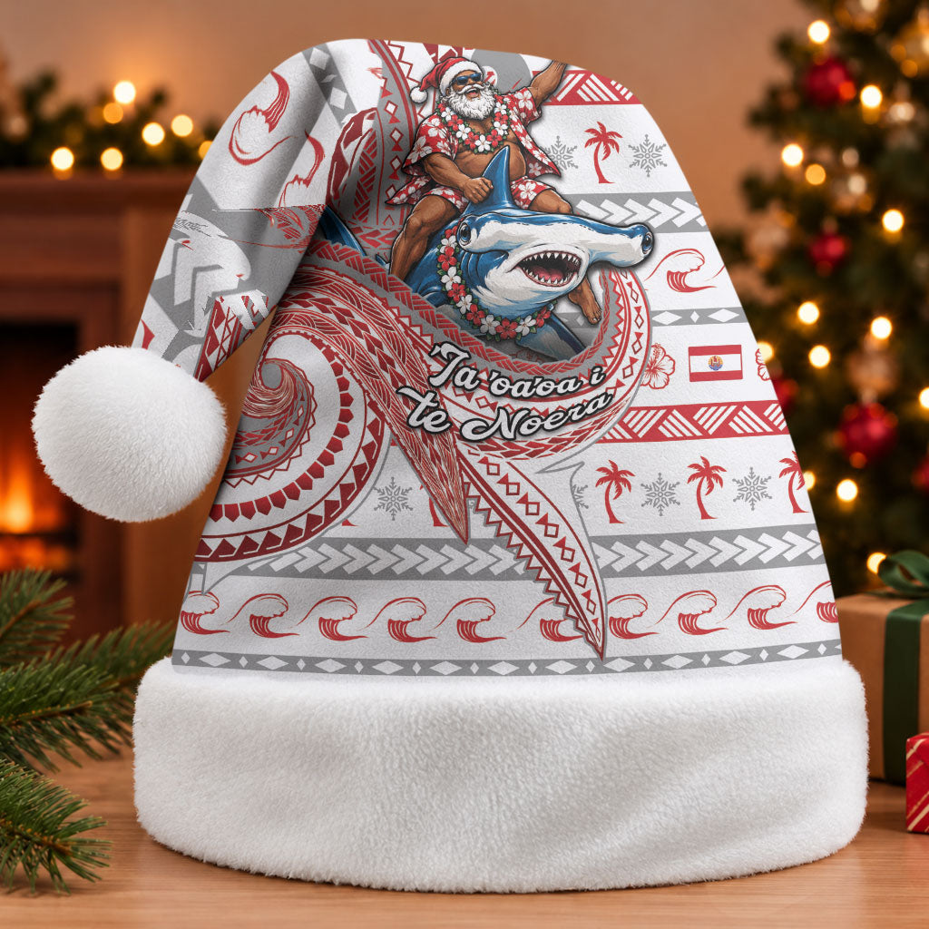 French Polynesian Christmas Santa Hat Santa Riding Hammerhead Shark Tahitian