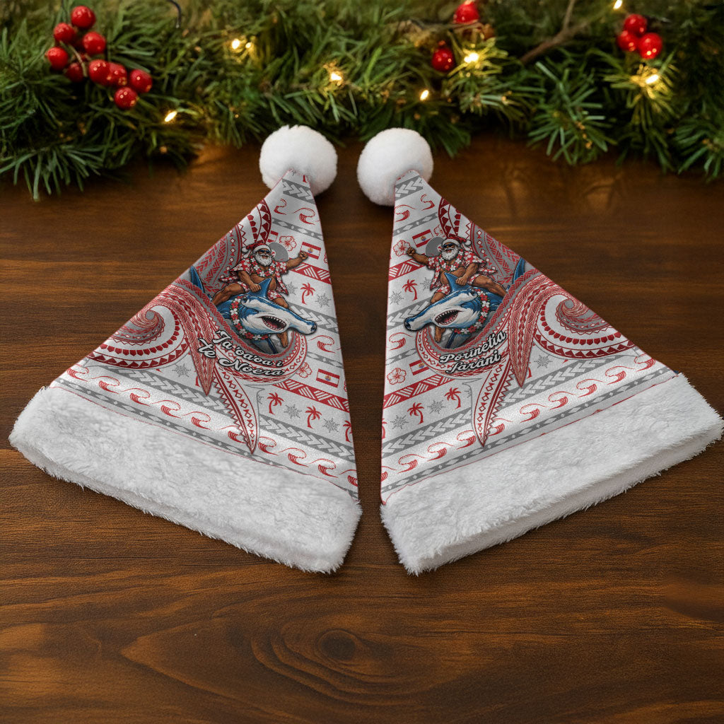 French Polynesian Christmas Santa Hat Santa Riding Hammerhead Shark Tahitian