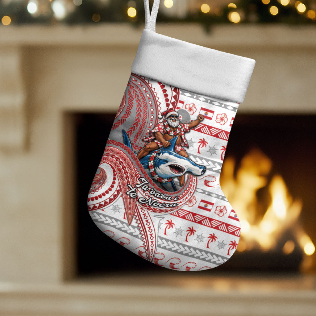 French Polynesian Christmas Stocking Santa Riding Hammerhead Shark Tahitian