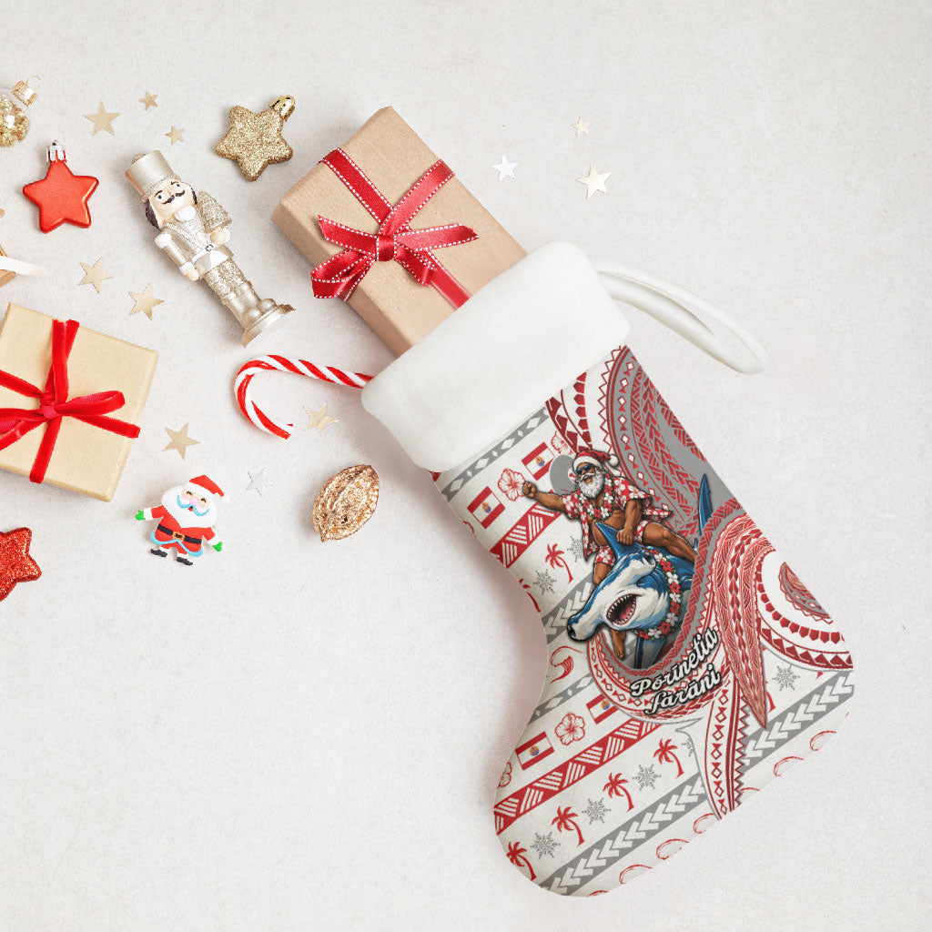 French Polynesian Christmas Stocking Santa Riding Hammerhead Shark Tahitian
