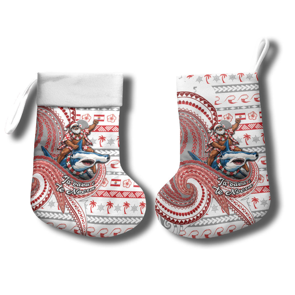 French Polynesian Christmas Stocking Santa Riding Hammerhead Shark Tahitian