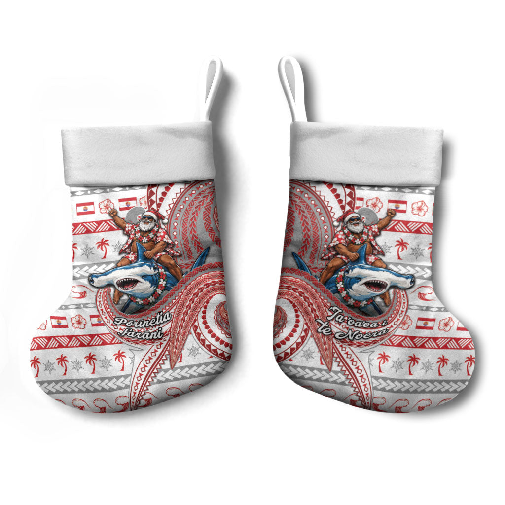 French Polynesian Christmas Stocking Santa Riding Hammerhead Shark Tahitian