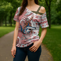 French Polynesian Christmas Cross Shoulder Shirt Santa Riding Hammerhead Shark Tahitian DT05 - Polynesian Pride