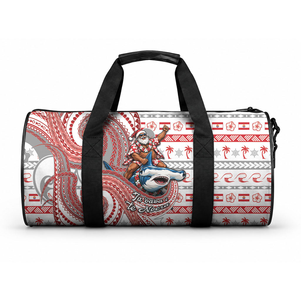 French Polynesian Christmas Duffle Bag Santa Riding Hammerhead Shark Tahitian DT05 One size White - Polynesian Pride